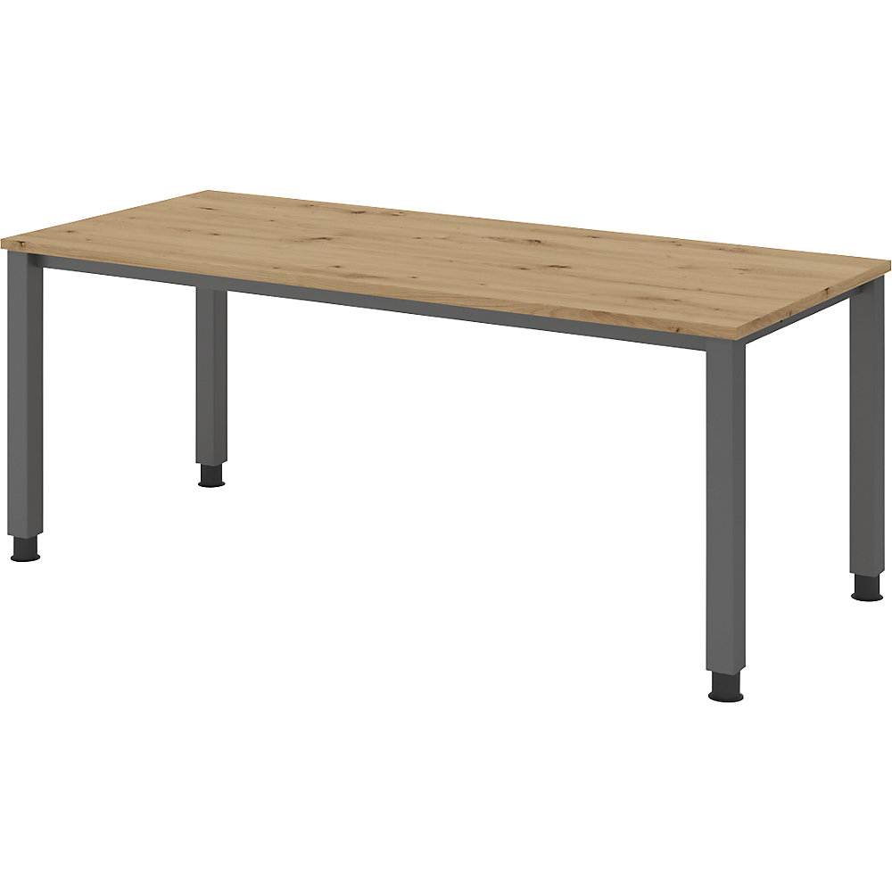 Eurokraft pro Bureautafel, onderstel met 4 poten, breedte 1800 mm, grafiet / eikenhout met noesten