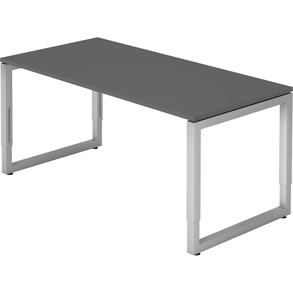 Eurokraft pro Bureautafel met frame van vierkante staalbuis, hoogte 650 - 850 mm, b x d = 1600 x 800 mm, ahornhout / aluminiumzilver
