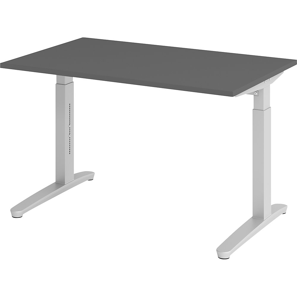Eurokraft pro ANNY - Bureautafel met C-vormig onderstel, in hoogte verstelbaar 650 - 850 mm, breedte 1200 mm, grafiet / aluminiumzilver