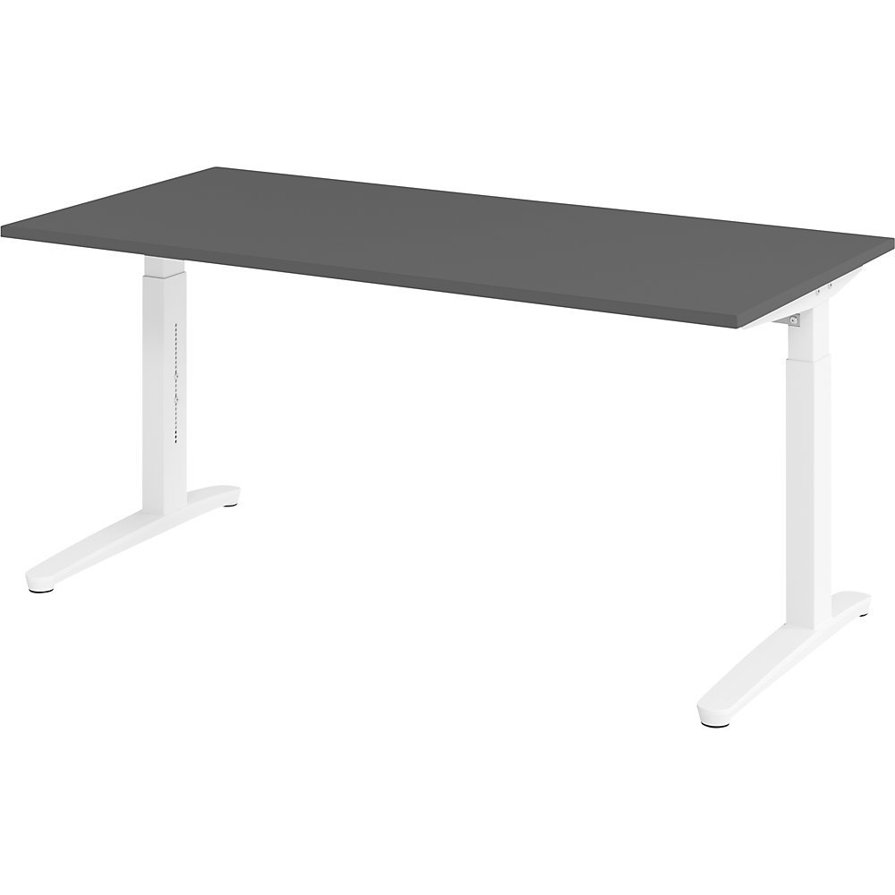 Eurokraft pro ANNY - Bureautafel met C-vormig onderstel, in hoogte verstelbaar 650 - 850 mm, breedte 1600 mm, grafiet / wit