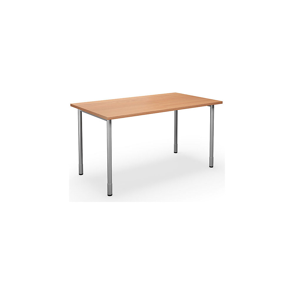 Multifunctionele tafel DUO-C, recht blad, h x d = 700 - 800 x 800 mm, breedte 1400 mm, beukenhout, zilverkleurig