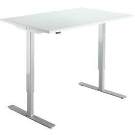 Start Off bureau, elektrisch in hoogte verstelbaar, rechthoekig, T-poot, B 1200 x D 800 x H 755-1255 mm, lichtgrijs/blank aluminium