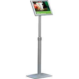 Info stand update display, DIN A4, in hoogte verstelbaar, kantelbaar, 25 mm kliklijst, aluminium, zilver