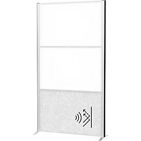 Maul verplaatsbaar wandsysteem connecto, 1 x lichtgekleurd akoestisch vlies, 2 x whiteboard, klittenbandsluiting, staander, H 1800 x B 1000 mm, zilver