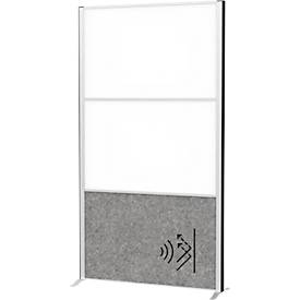 Maul scheidingswandsysteem connecto, 1 x donker akoestisch vlies, 2 x whiteboard, klittenband, staander, H 1800 x B 1000 mm, zilver