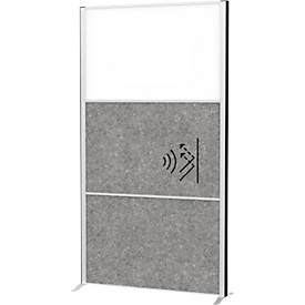 Maul scheidingswandsysteem connecto, 2 x donker akoestisch vlies, 1 x whiteboard, klittenband, staander, H 1800 x B 1000 mm, zilver