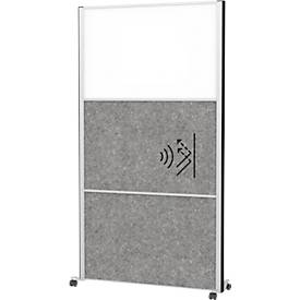 Maul scheidingswandsysteem connecto, 2x akoestisch vlies donker, 1x whiteboard, klittenband, op wielen, H 1800 x B 1000 mm, zilver