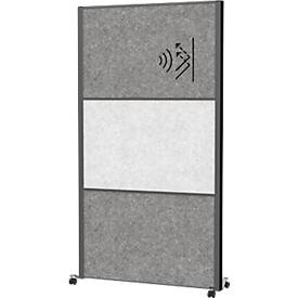 Maul verplaatsbaar wandsysteem connecto, insteekmodules, 1x akoestisch vlies licht, 2x akoestisch vlies donker, klittenband, op wielen, H 1800 x B 1000 mm, antraciet