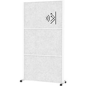 Maul scheidingswandsysteem connecto UpLight, 3x akoestisch vlieslicht, LED-verlichting, klittenbandsluiting, op wielen, H 1800 x B 1000 mm, wit