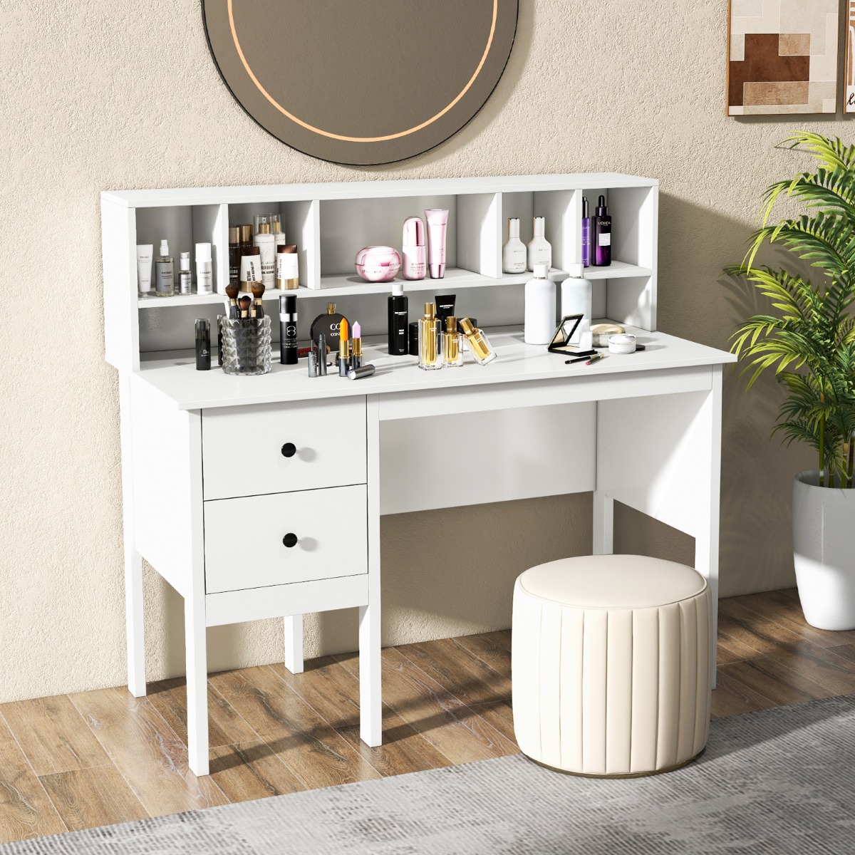Costway Bureau met 2 Laden en 5 Vakken Computertafel Kinderbureau PC-Tafel Kantoortafel voor Thuis Kantoor Wit 120 x 60 x 110 cm