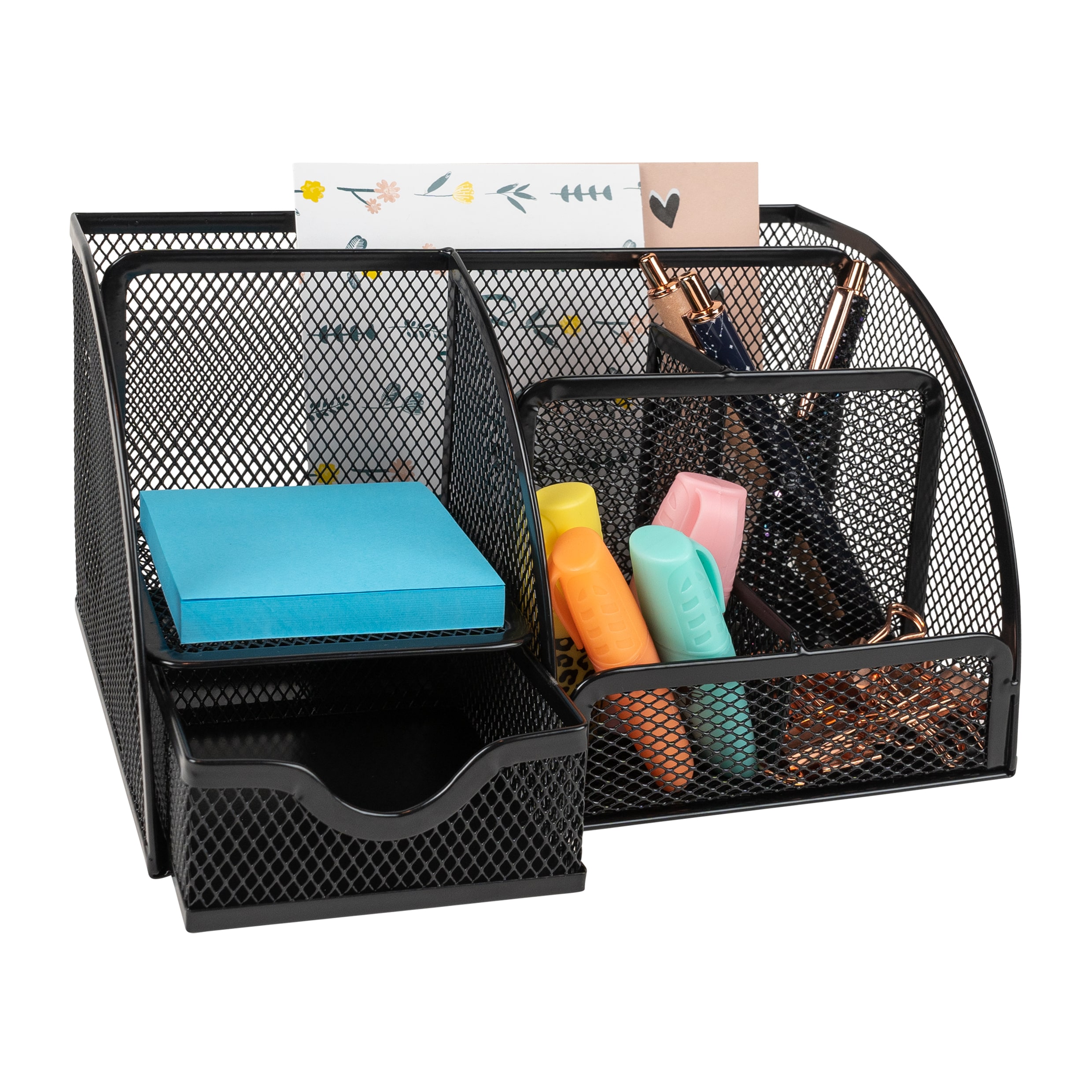 QUVIO Bureau organizer - 5 vakken + 1 lade - Draadstaal