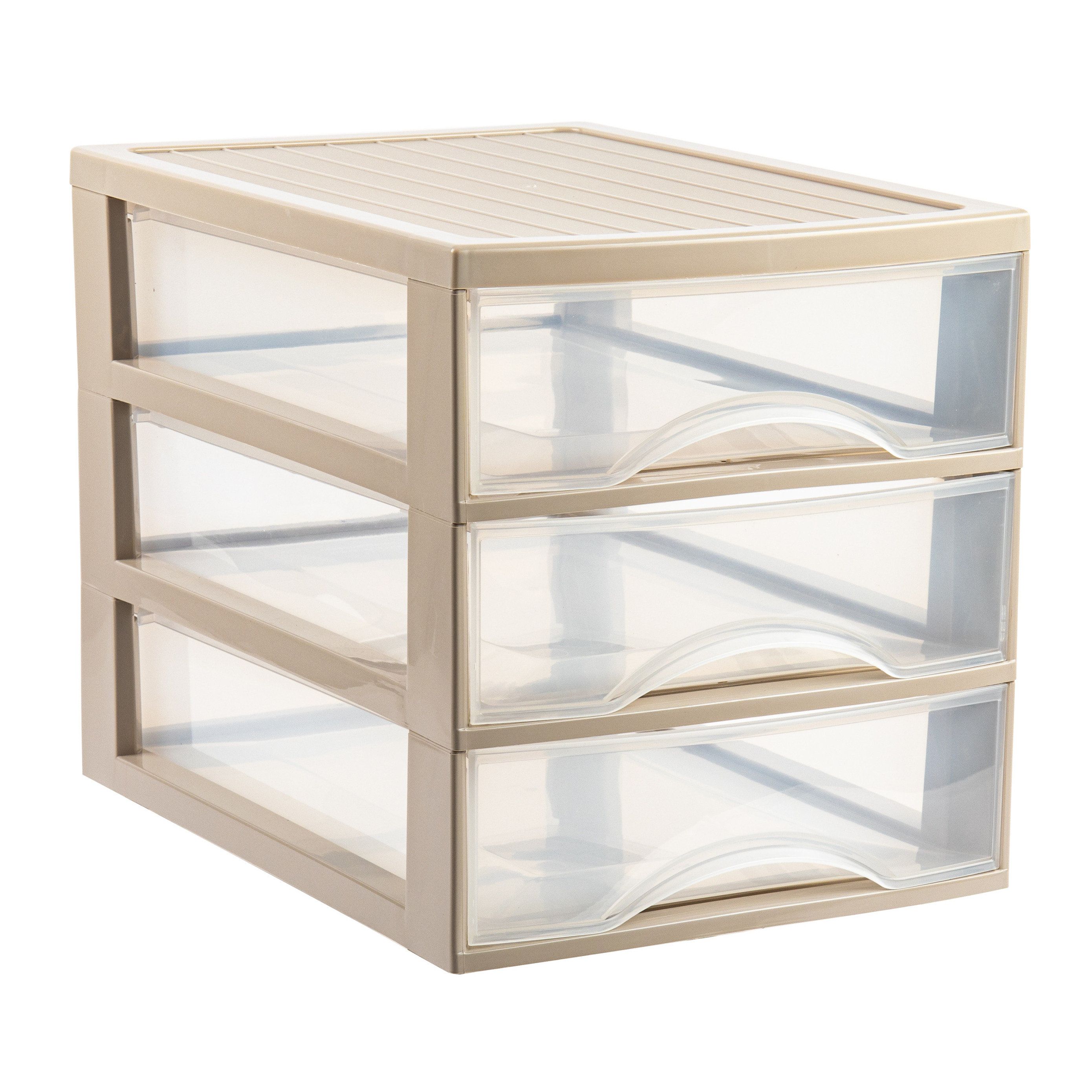 PlasticForte Ladekastje bureau organizer - 3 lades - beige/transparant - L26 x B35 x H27 cm - kunststof -