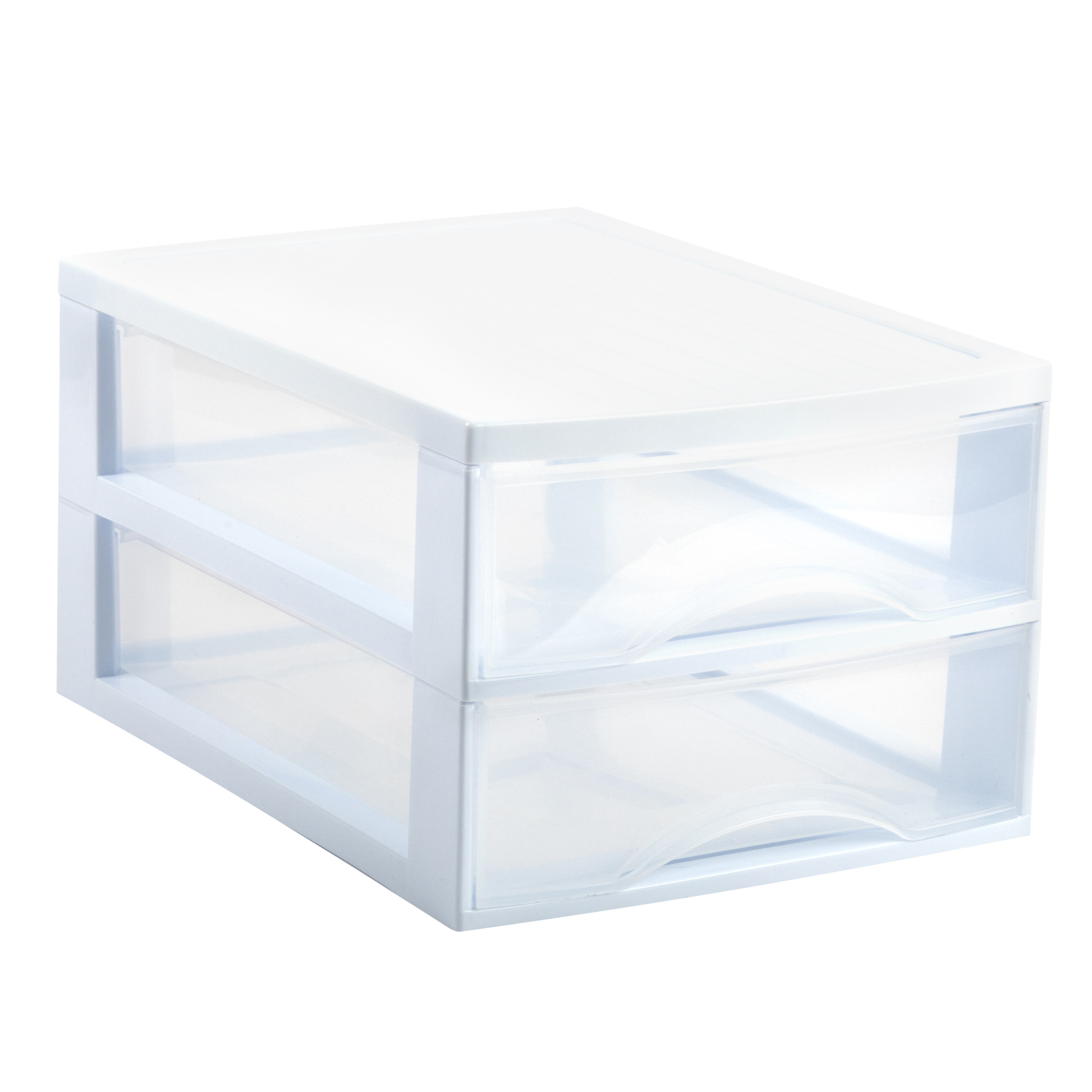 PlasticForte Ladekastje bureau organizer - 2 lades - wit/transparant - L26 x B35 x H19 cm - kunststof -