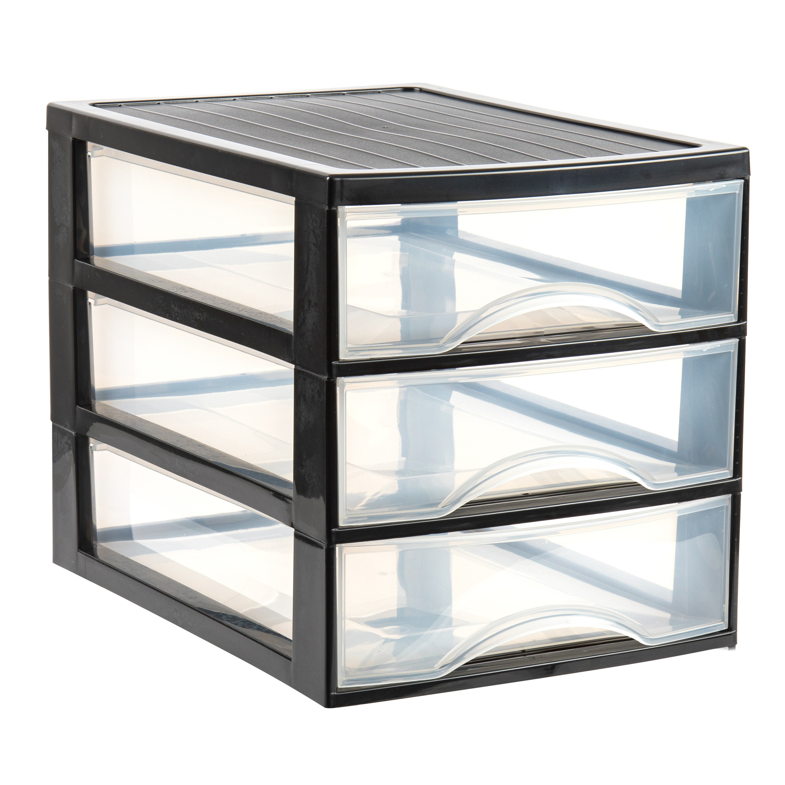 PlasticForte Ladekastje bureau organizer - 3 lades - zwart/transparant - L26 x B35 x H27 cm - kunststof -