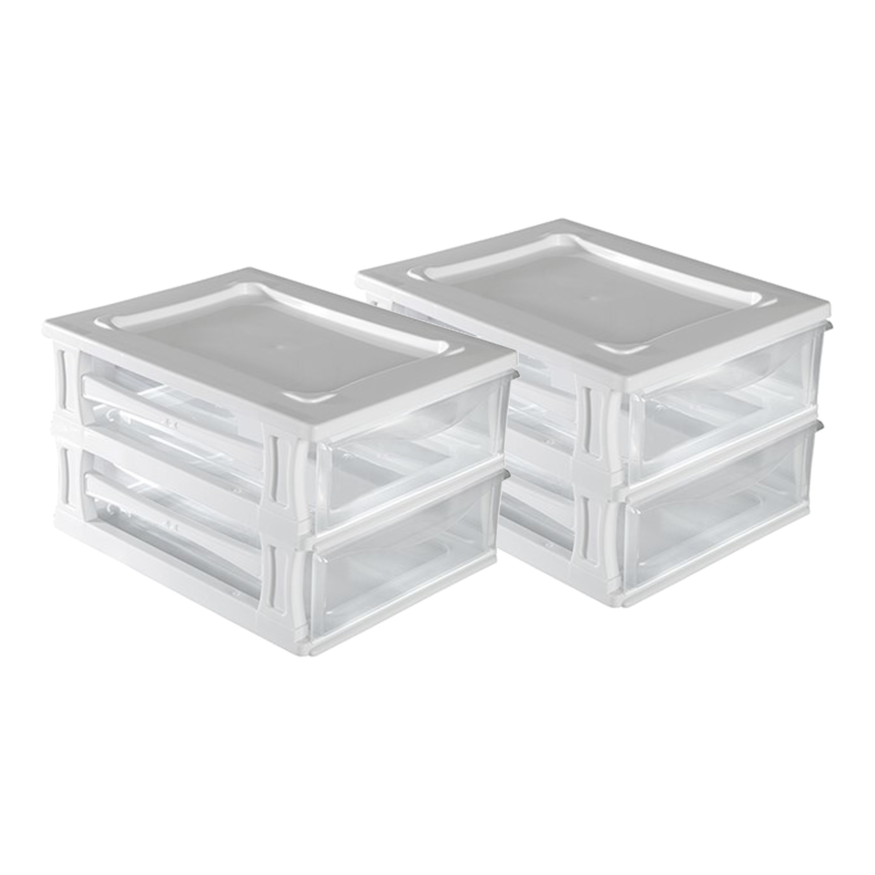 Hega Hogar Ladeblokje/bureau organizer 2x grote lades - wit/transparant - L26 x B35 x H20 cm - kunststof -