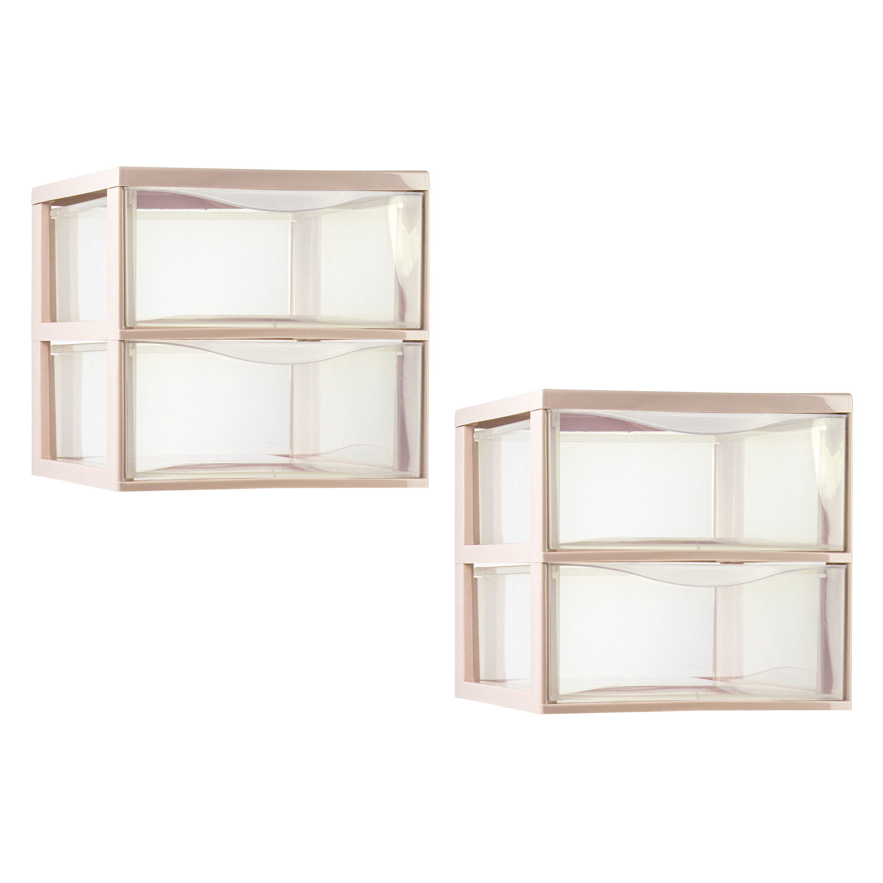 PlasticForte Ladeblokje/bureau organizer - 2x - 2 lades - transparant/beige - L26 x B36 x H25 cm - plastic -