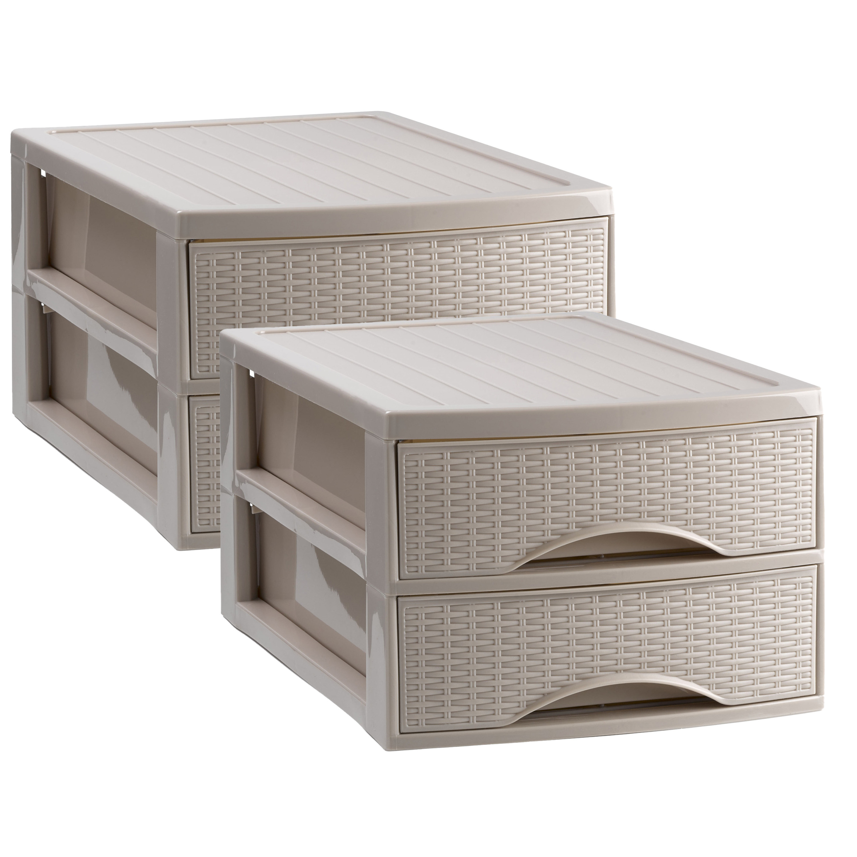 PlasticForte Ladekastje bureau organizer SORTED - 2x - 2 lades - beige - L26 x B35 x H19 cm - kunststof -