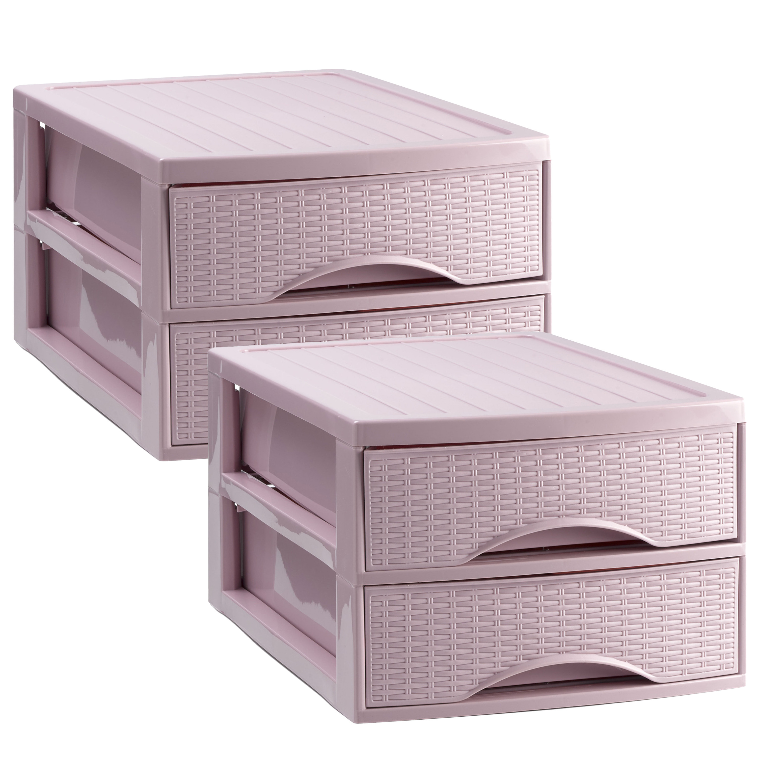 PlasticForte Ladekastje bureau organizer SORTED - 2x - 2 lades - roze - L26 x B35 x H19 cm - kunststof -
