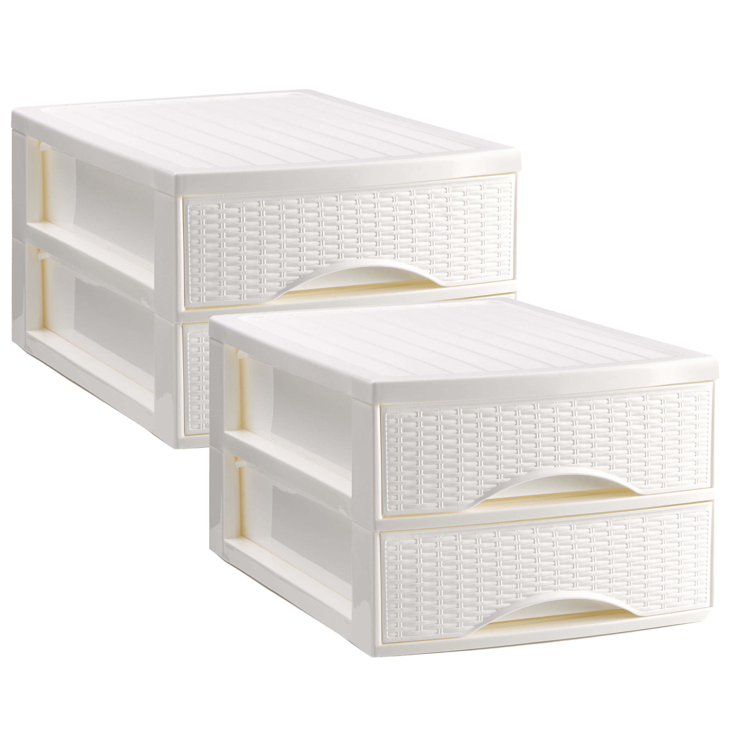 PlasticForte Ladekastje bureau organizer SORTED - 2x - 2 lades - wit - L26 x B35 x H19 cm - kunststof -