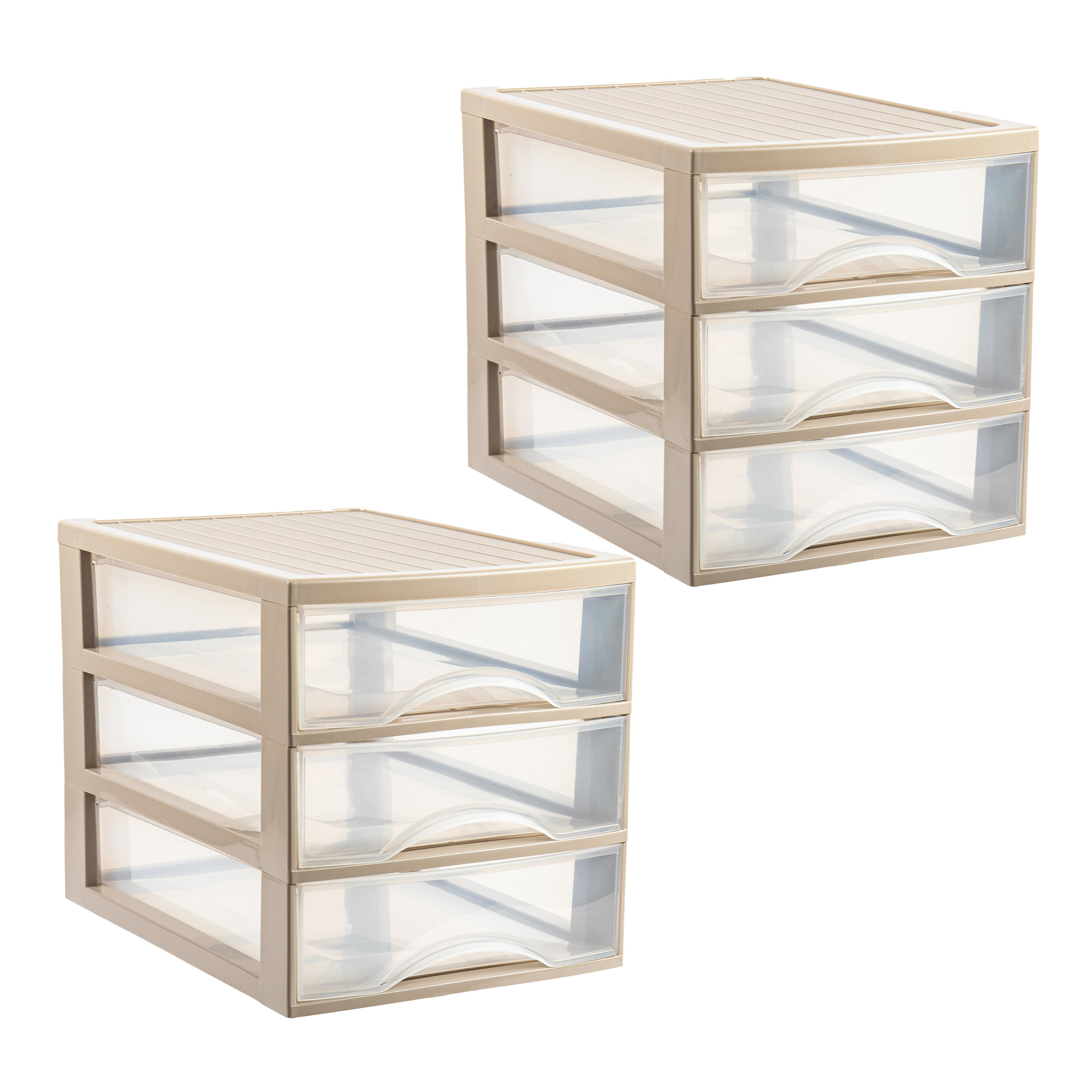 PlasticForte Ladekastje bureau organizer - 2x - 3 lades - beige/transparant - L26 x B35 x H27 cm - kunststof -
