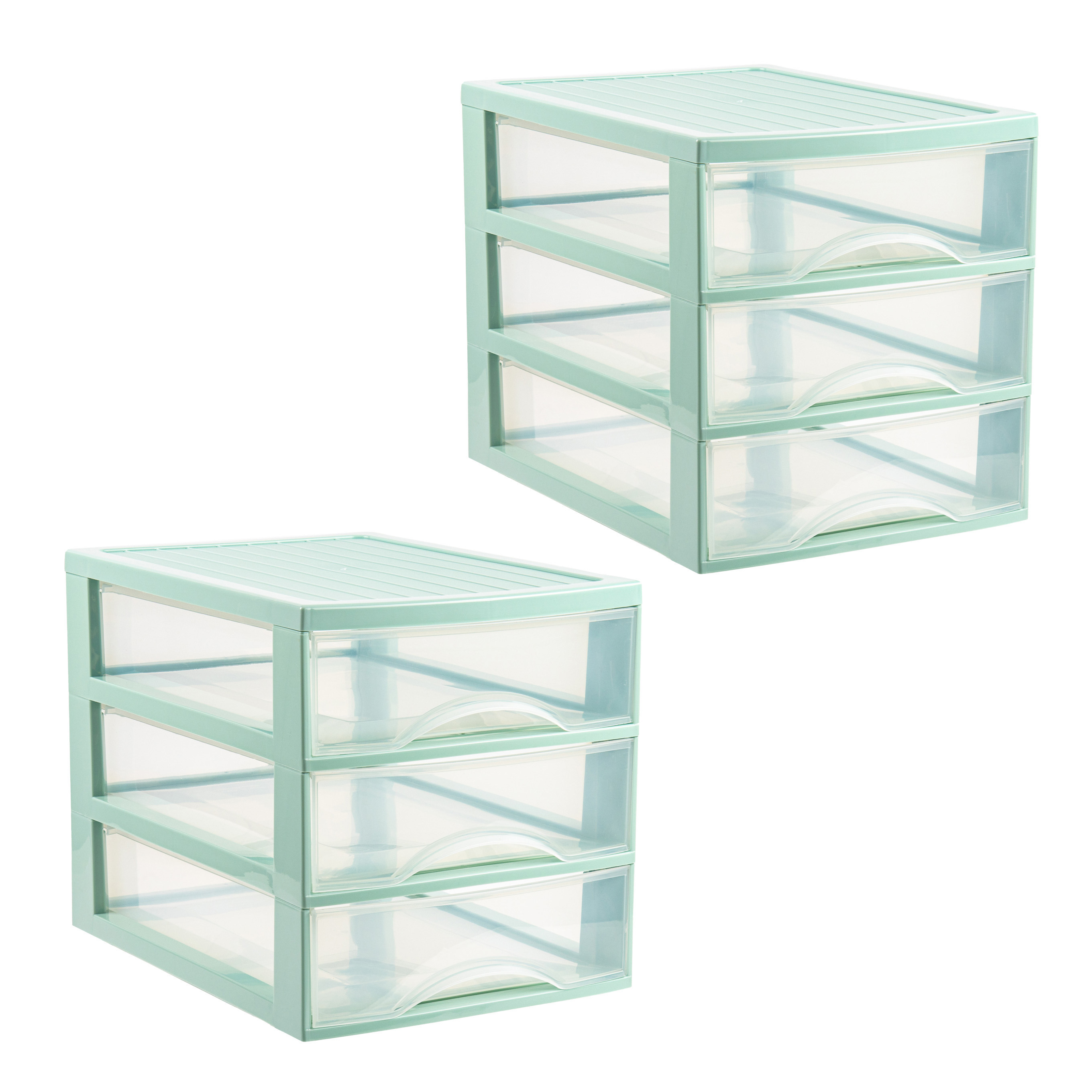 PlasticForte Ladekastje bureau organizer - 2x - 3 lades - groen/transparant - L26 x B35 x H27 cm - kunststof -