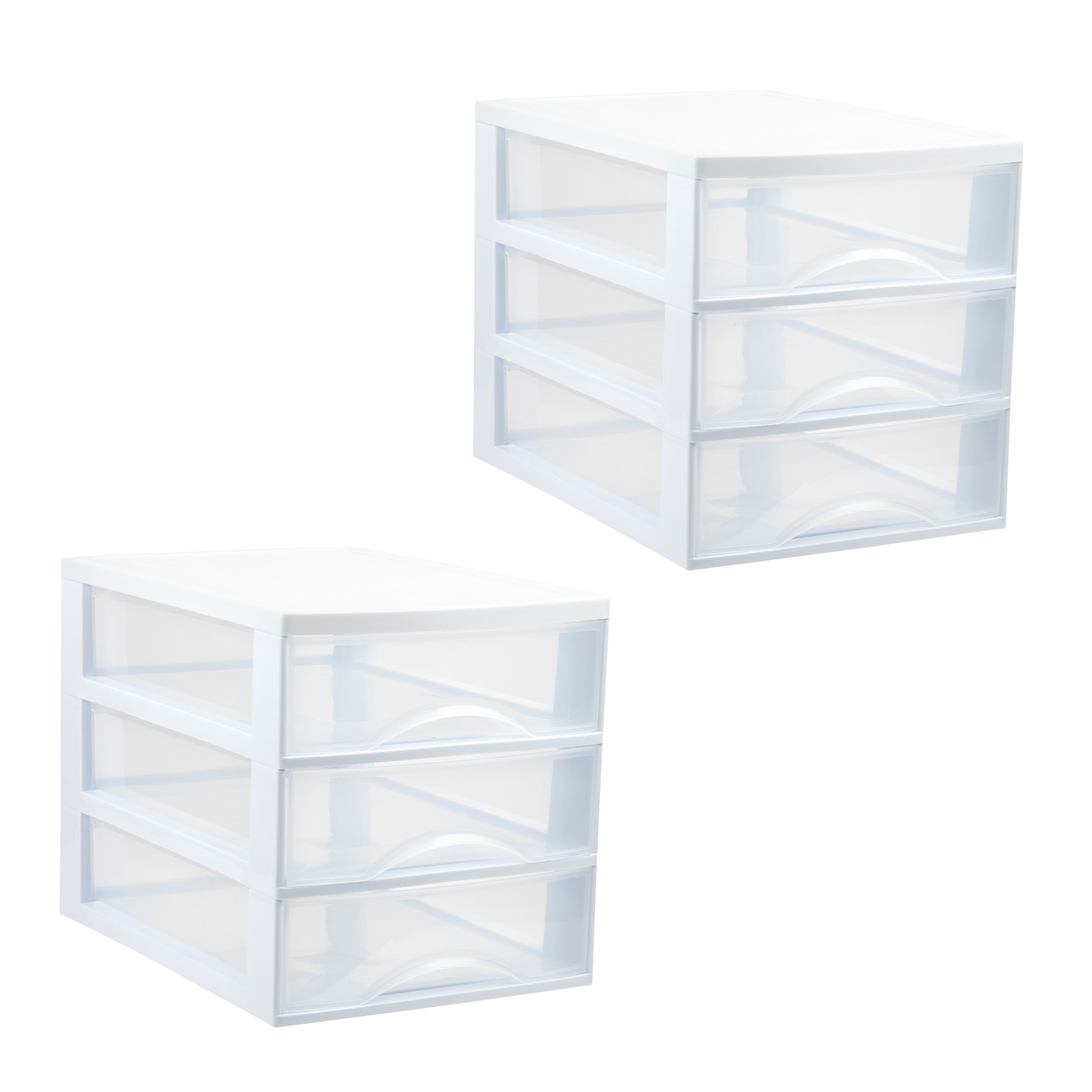 PlasticForte Ladekastje bureau organizer - 2x - 3 lades - wit/transparant - L26 x B35 x H27 cm - kunststof -