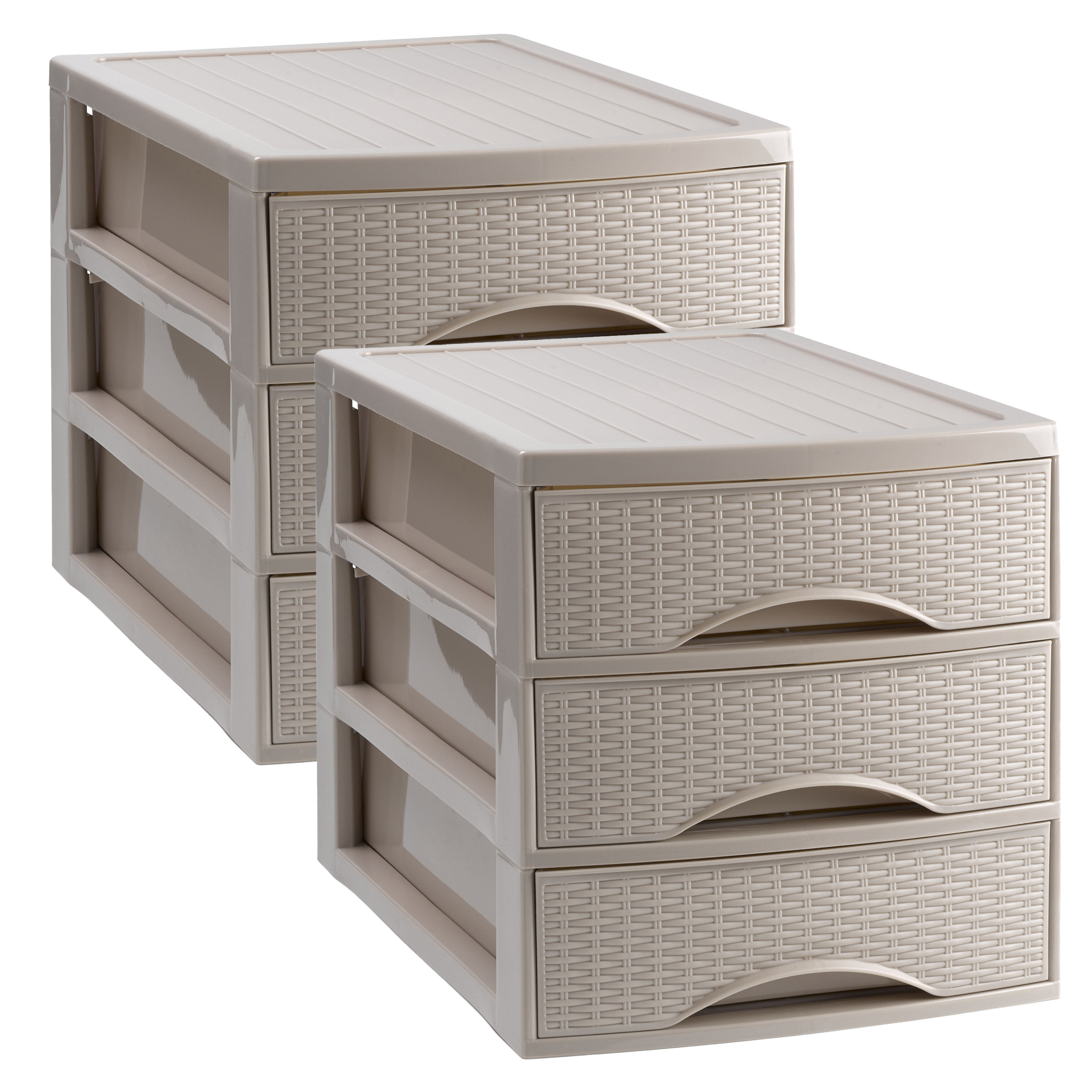 PlasticForte Ladekastje bureau organizer SORTED - 2x - 3 lades - beige - L26 x B35 x H28 cm - kunststof -
