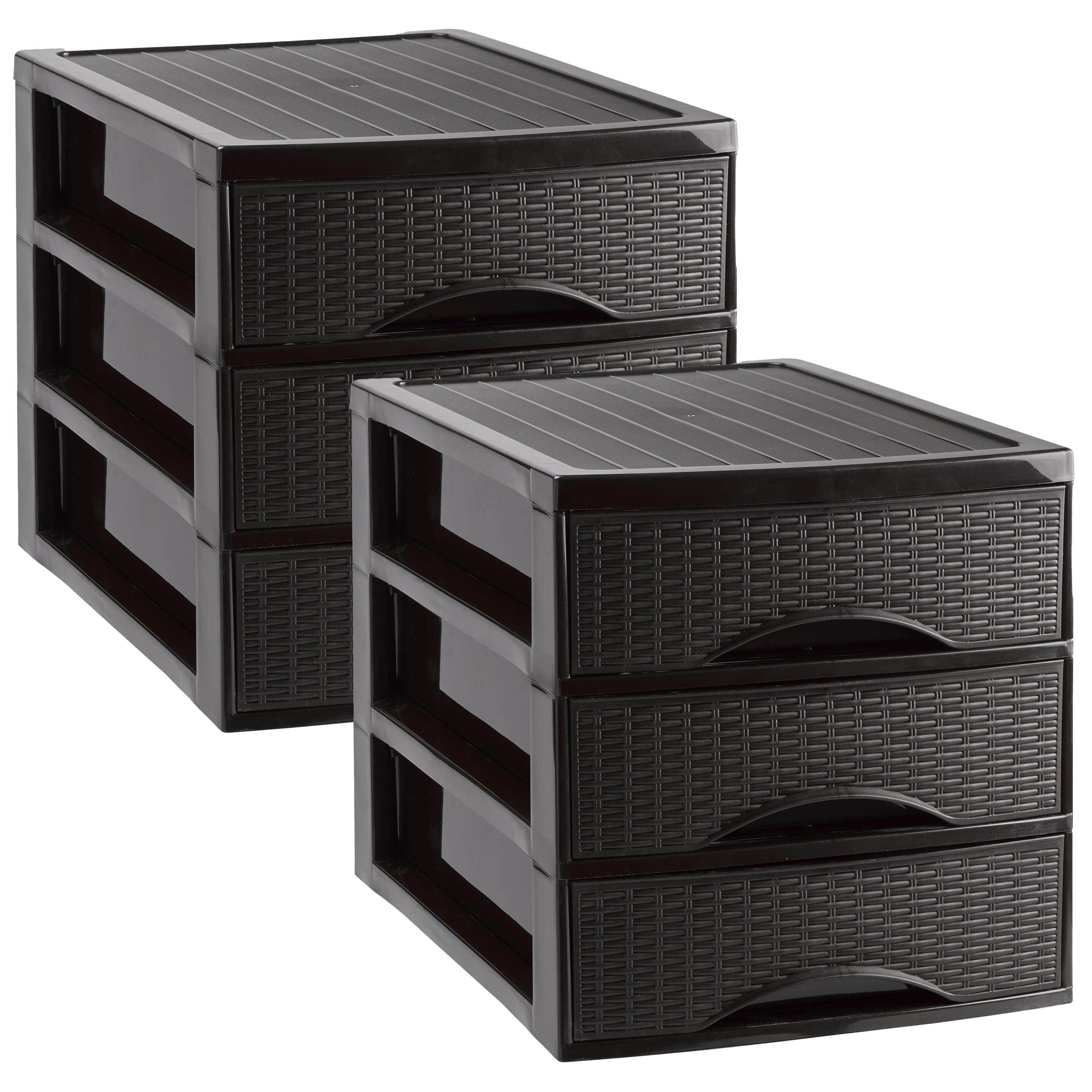 PlasticForte Ladekastje bureau organizer SORTED - 2x - 3 lades - donkerbruin - L26 x B35 x H28 cm - kunststof -