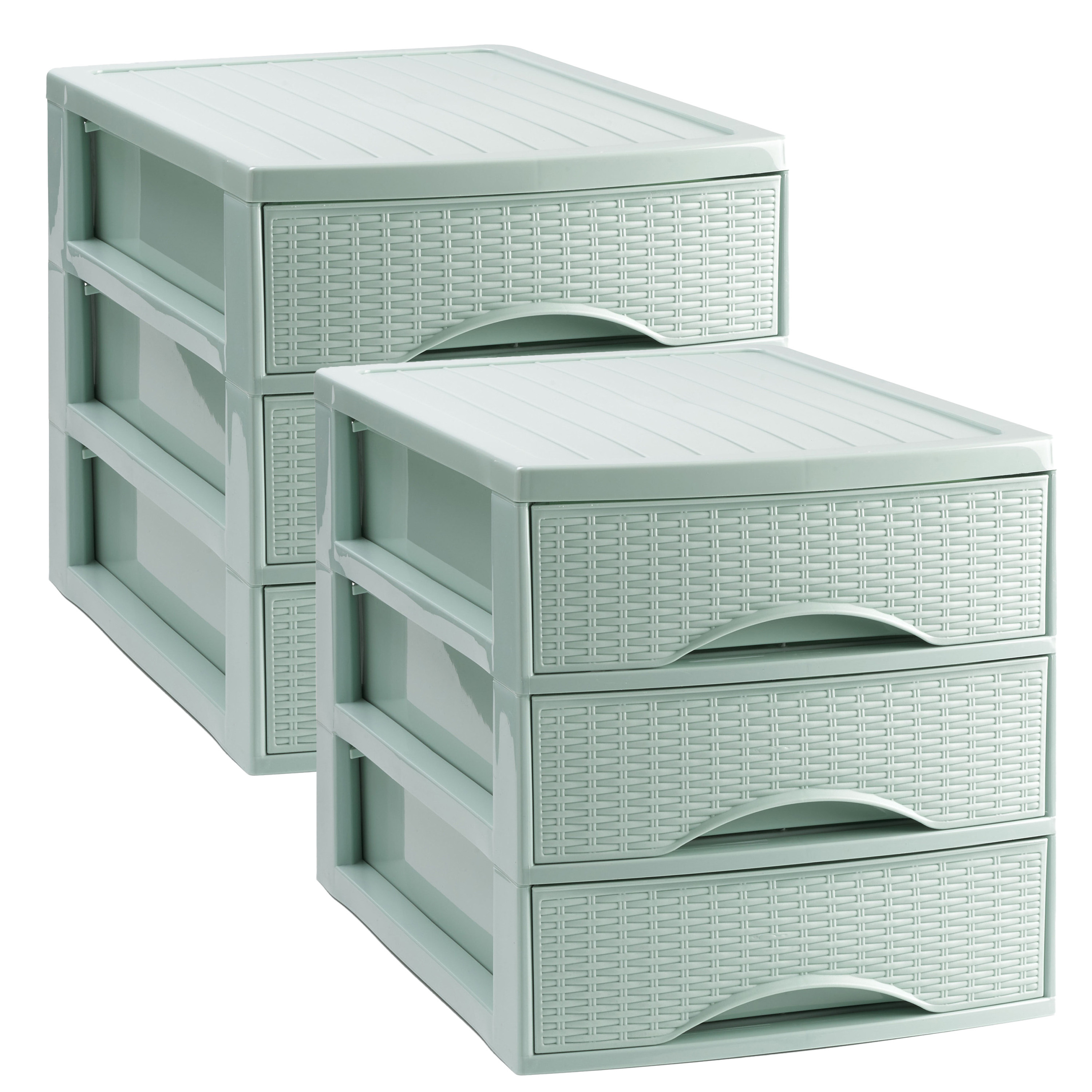 PlasticForte Ladekastje bureau organizer SORTED - 2x - 3 lades - groen - L26 x B35 x H28 cm - kunststof -