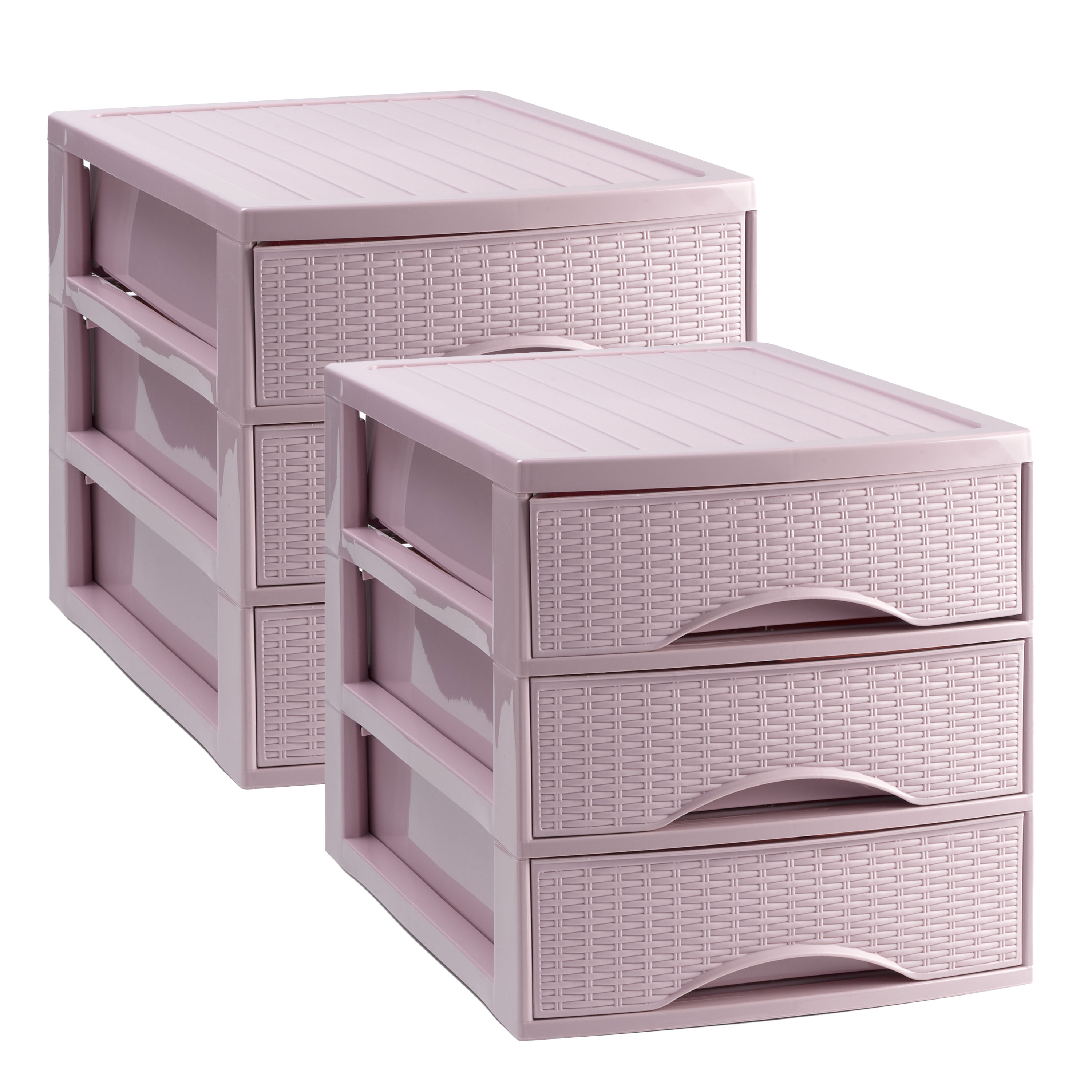 PlasticForte Ladekastje bureau organizer SORTED - 2x - 3 lades - roze - L26 x B35 x H28 cm - kunststof -