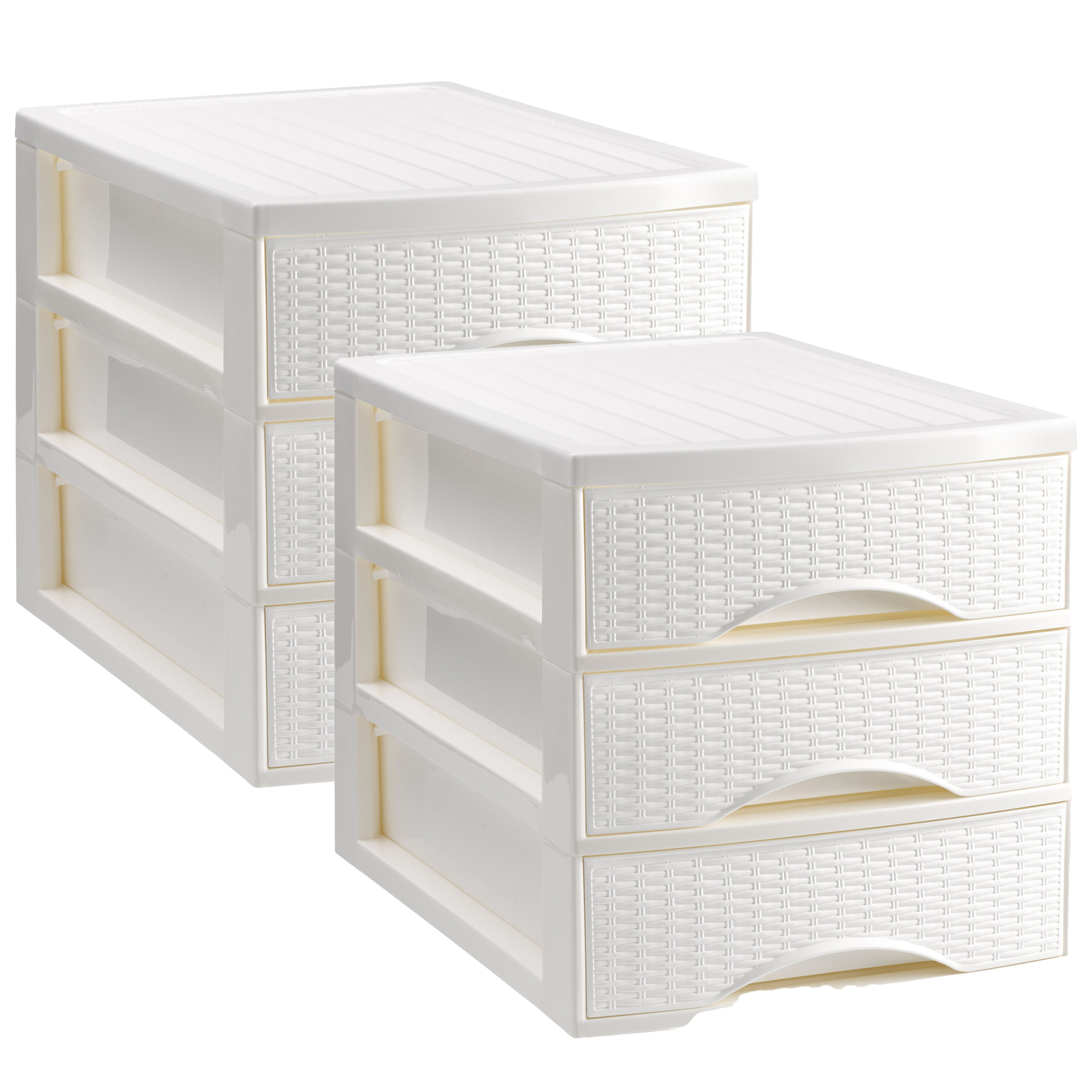 PlasticForte Ladekastje bureau organizer SORTED - 2x - 3 lades - wit - L26 x B35 x H28 cm - kunststof -