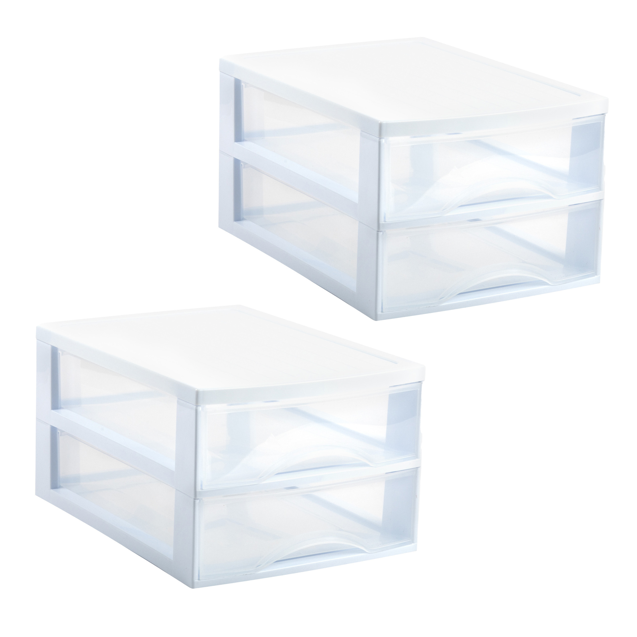 PlasticForte Ladekastje bureau organizer - 3x - 2 lades - wit/transparant - L26 x B35 x H19 cm - kunststof -