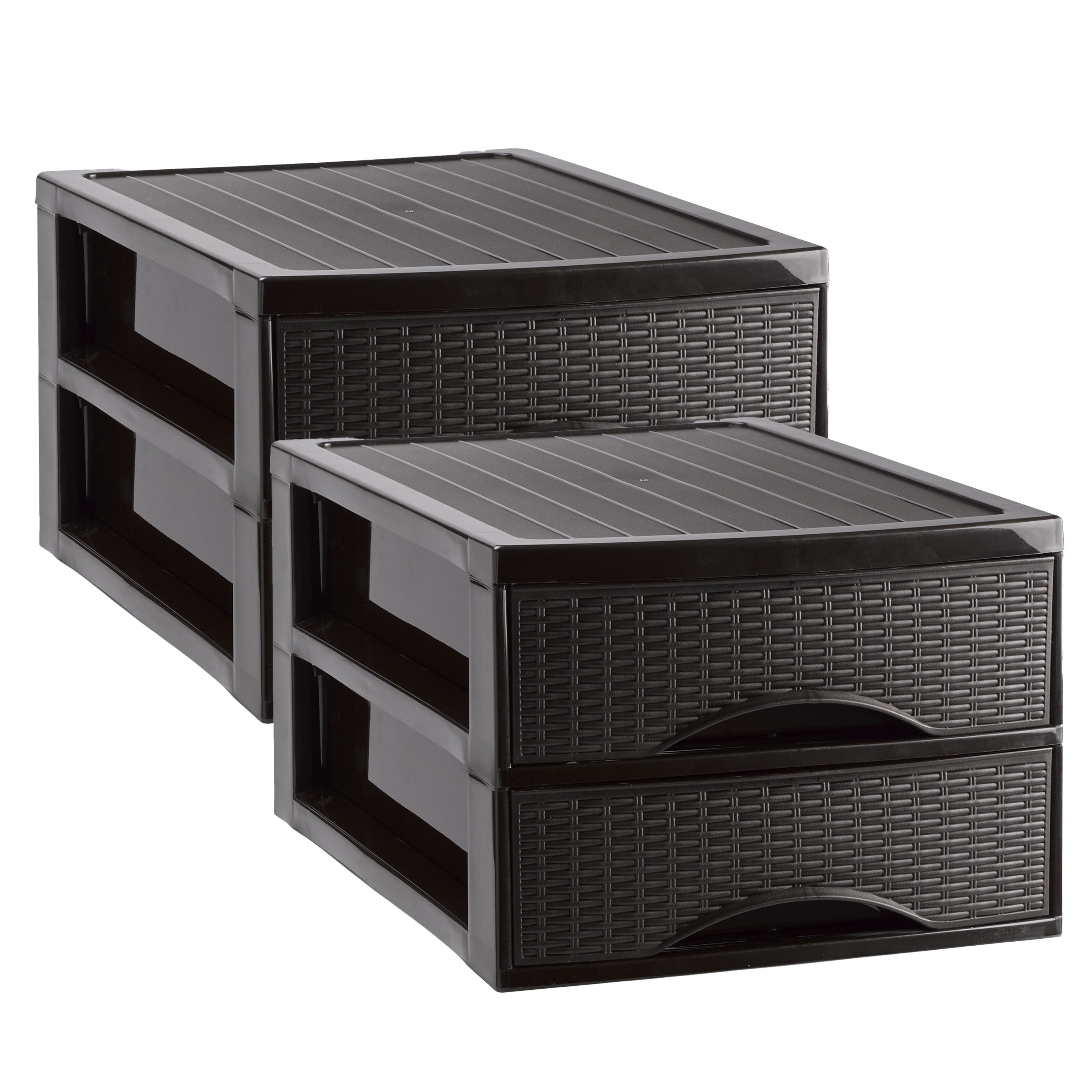 PlasticForte Ladekastje bureau organizer SORTED - 3x - 2 lades - donkerbruin - L26 x B35 x H19 cm - kunststof -