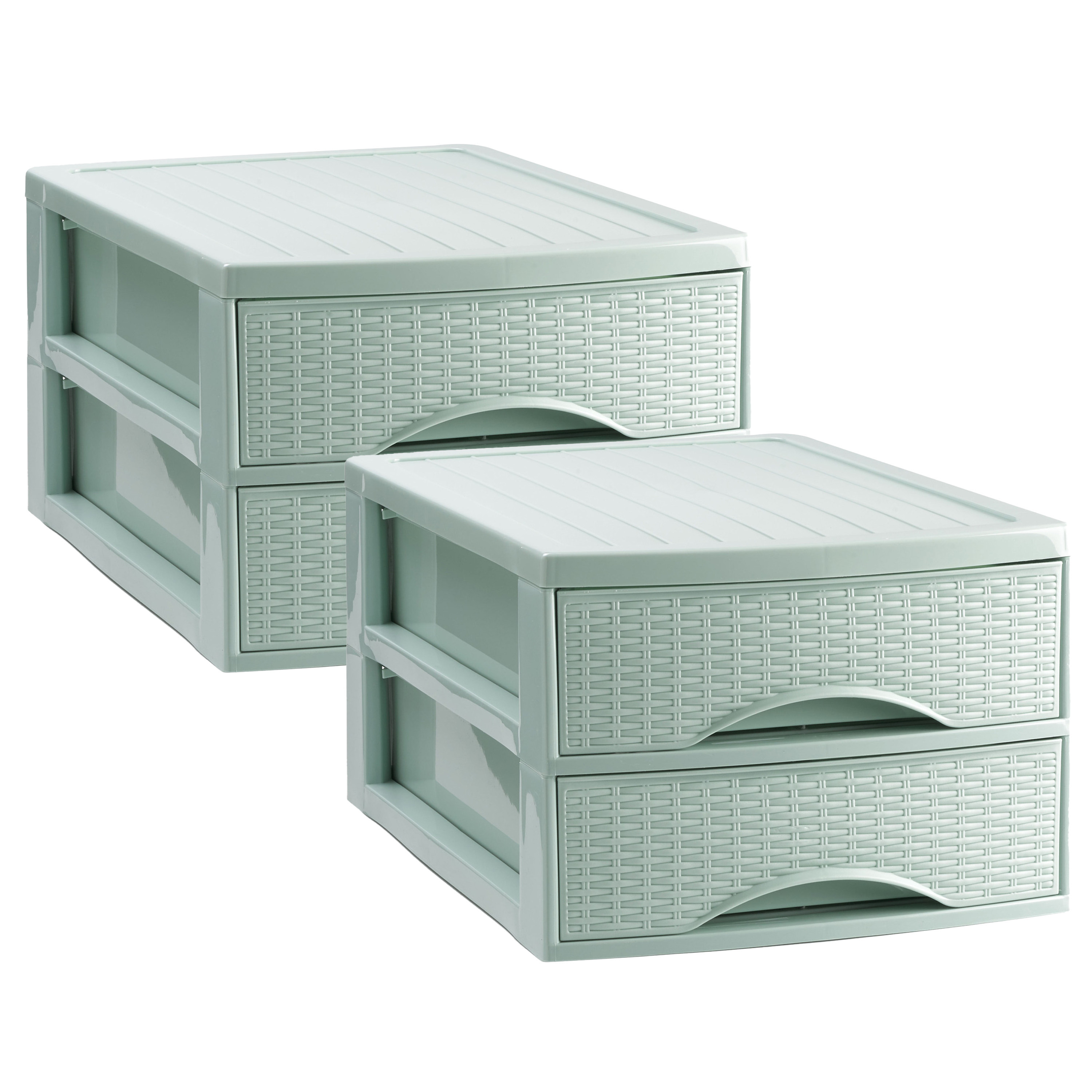 PlasticForte Ladekastje bureau organizer SORTED - 3x - 2 lades - groen - L26 x B35 x H19 cm - kunststof -