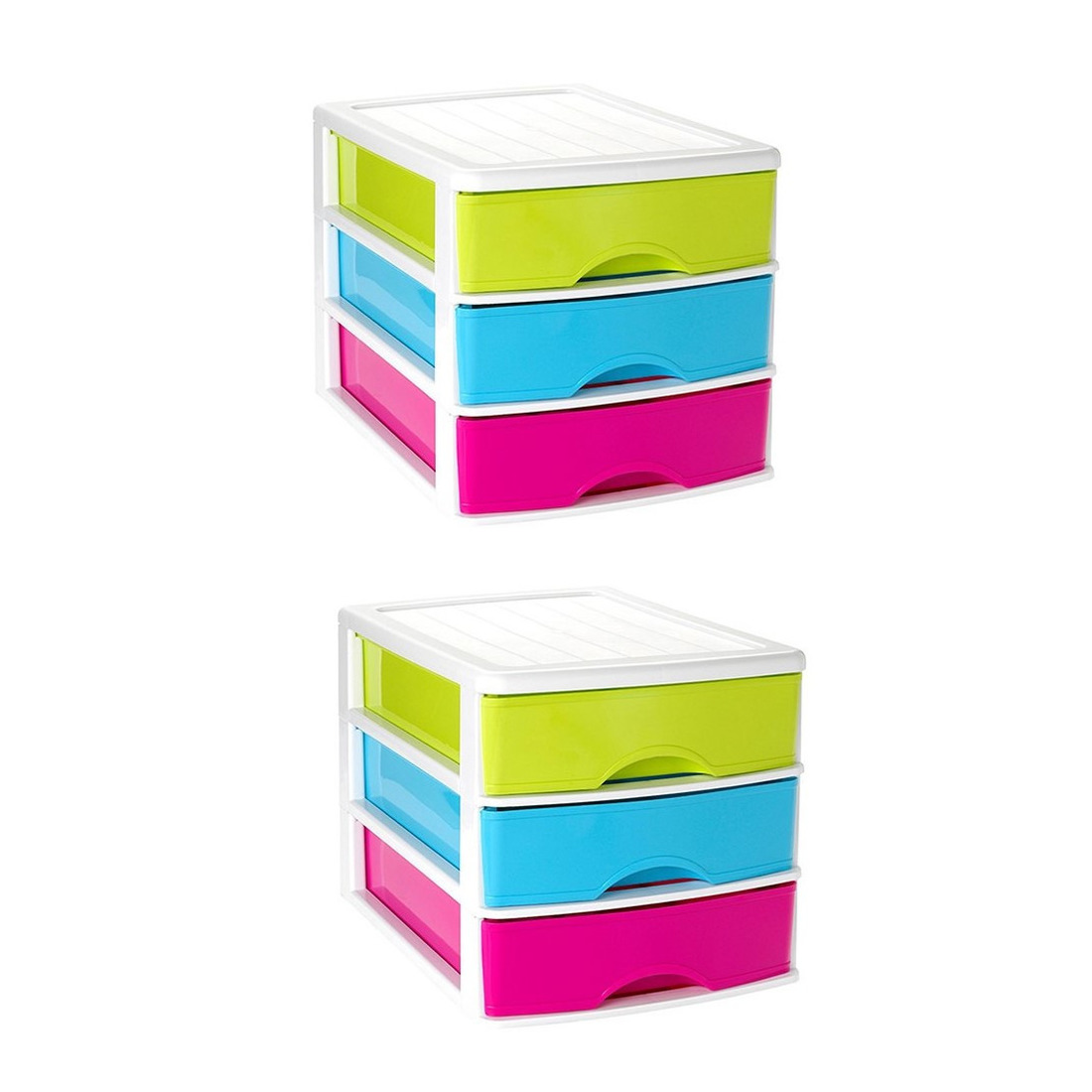 PlasticForte 3x stuks ladeblok/bureau organizer met 3 lades multi-color/wit 35,5 x B 27 x H 26 cm -