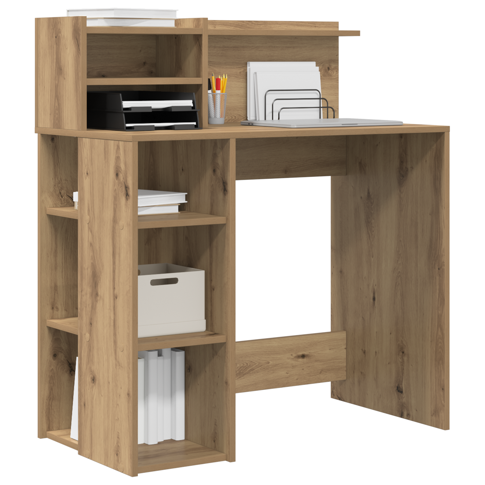vidaXL Bureau met Opbergruimte in Artisan Eiken 90x48x101,5 cm Kunststof