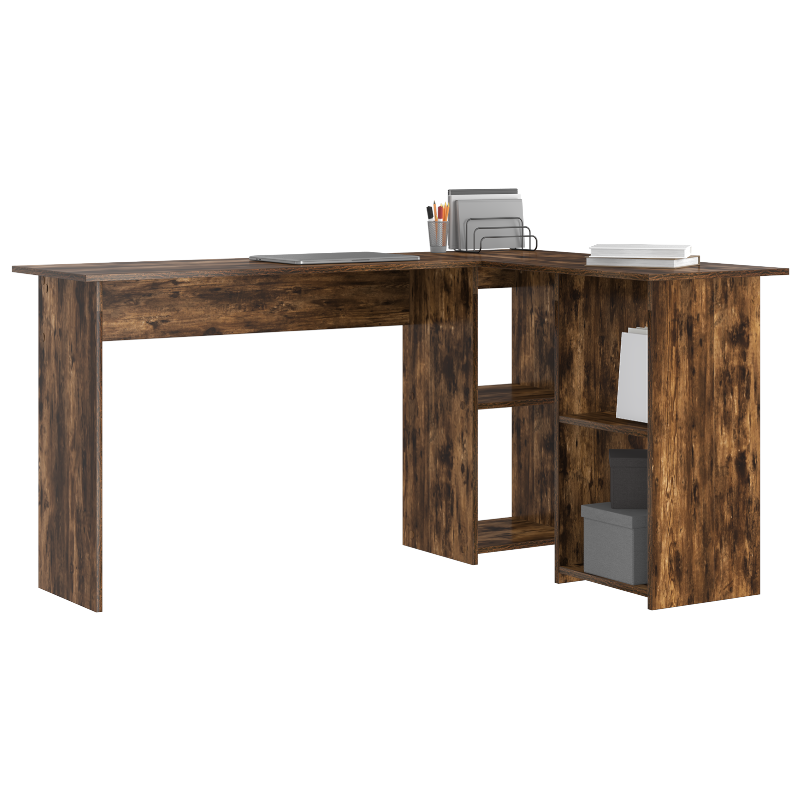 vidaXL Hoekbureau met Opbergruimte Rook Eiken 142x102x73 cm