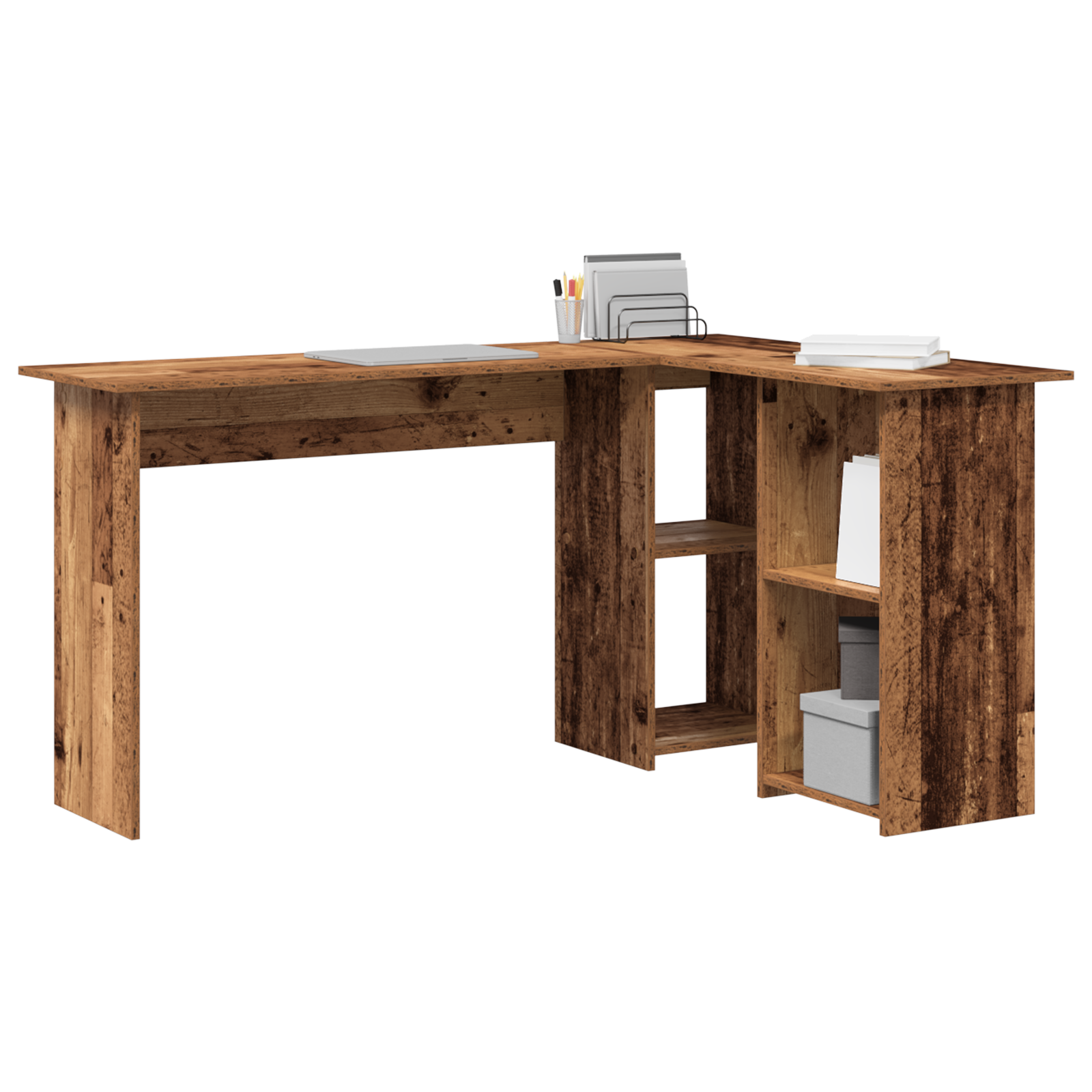 vidaXL Hoekbureau met Opbergruimte Oud Hout 142x102x73 cm