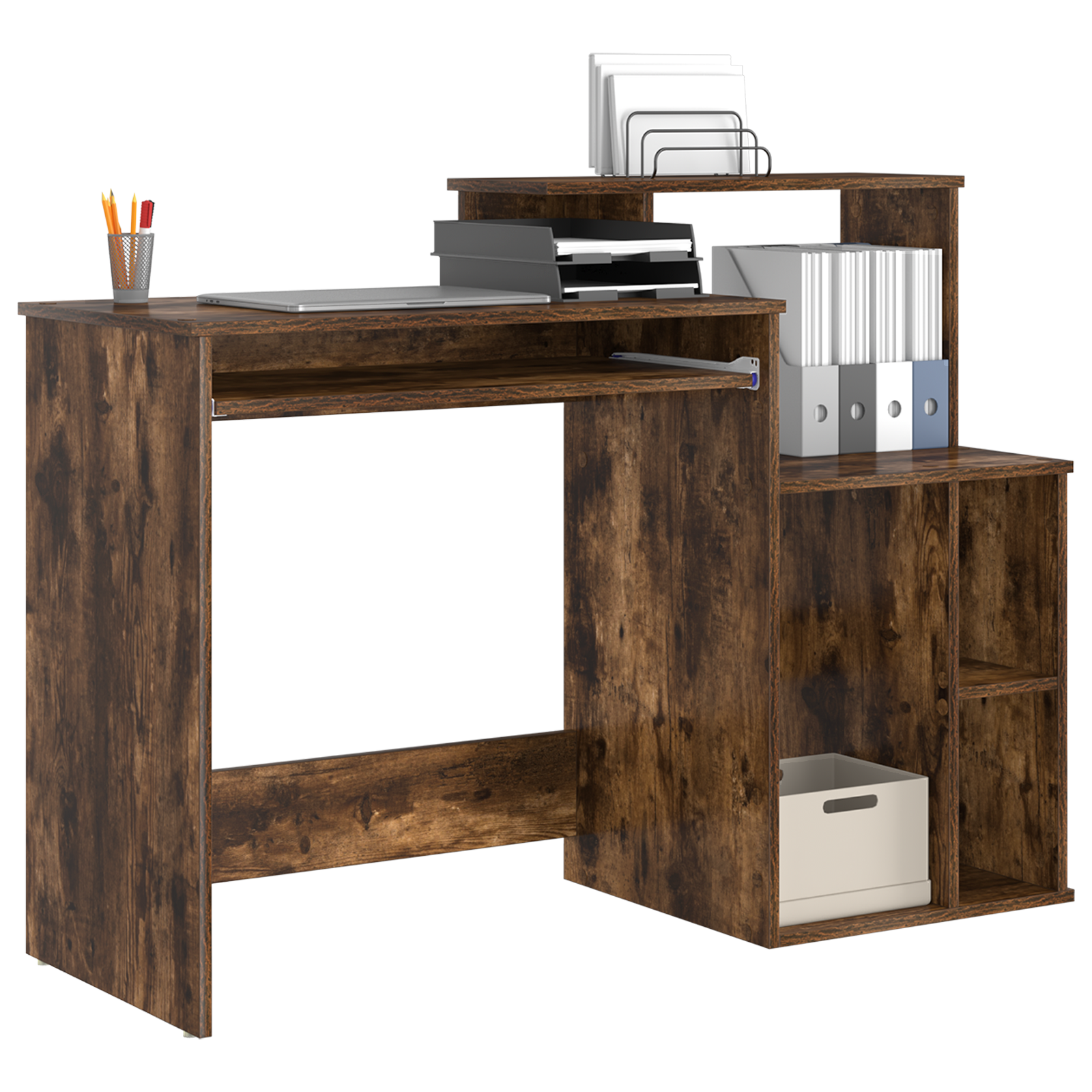 vidaXL Bureau met Opbergruimte Rook Eiken 120,5x44x88,5 cm Gefabriceerd Hout