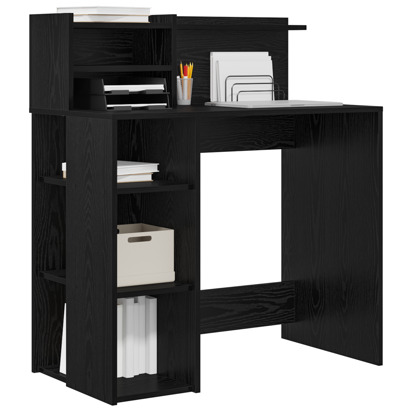 vidaXL Bureau met opslagsysteem Zwart Eiken 90x48x101,5 cm van Hout