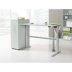 Standaard bureau, elektrisch in hoogte verstelbaar, rechthoekig, C-poot, B 1600 x D 800 x H 725-1185 mm, lichtgrijs/blank aluminium RAL 9006