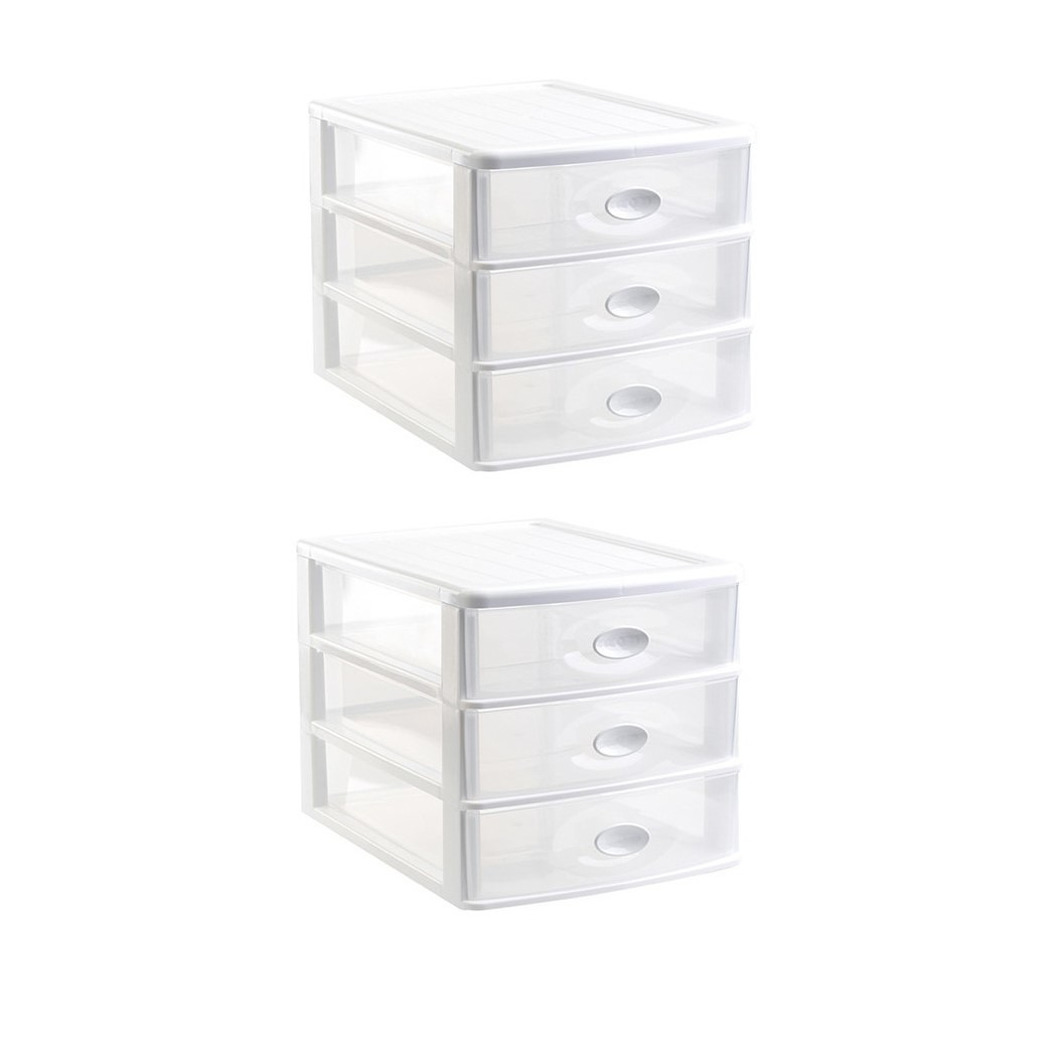 PlasticForte 3x stuks ladeblok/bureau organizer met 3x lades wit/transparant L35,5 x B27 x H27 cm -