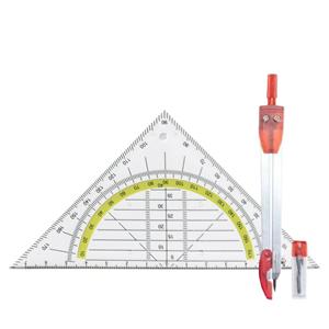 Merkloos Geodriehoek 3x stuks met passer set - wiskunde school set - Wiskunde/rekenen - Schoolspullen -