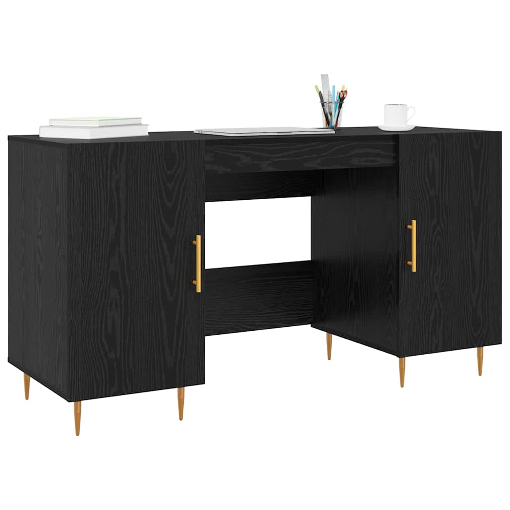 vidaXL Bureau met plank met opslag Zwart eiken Bewerkt hout
