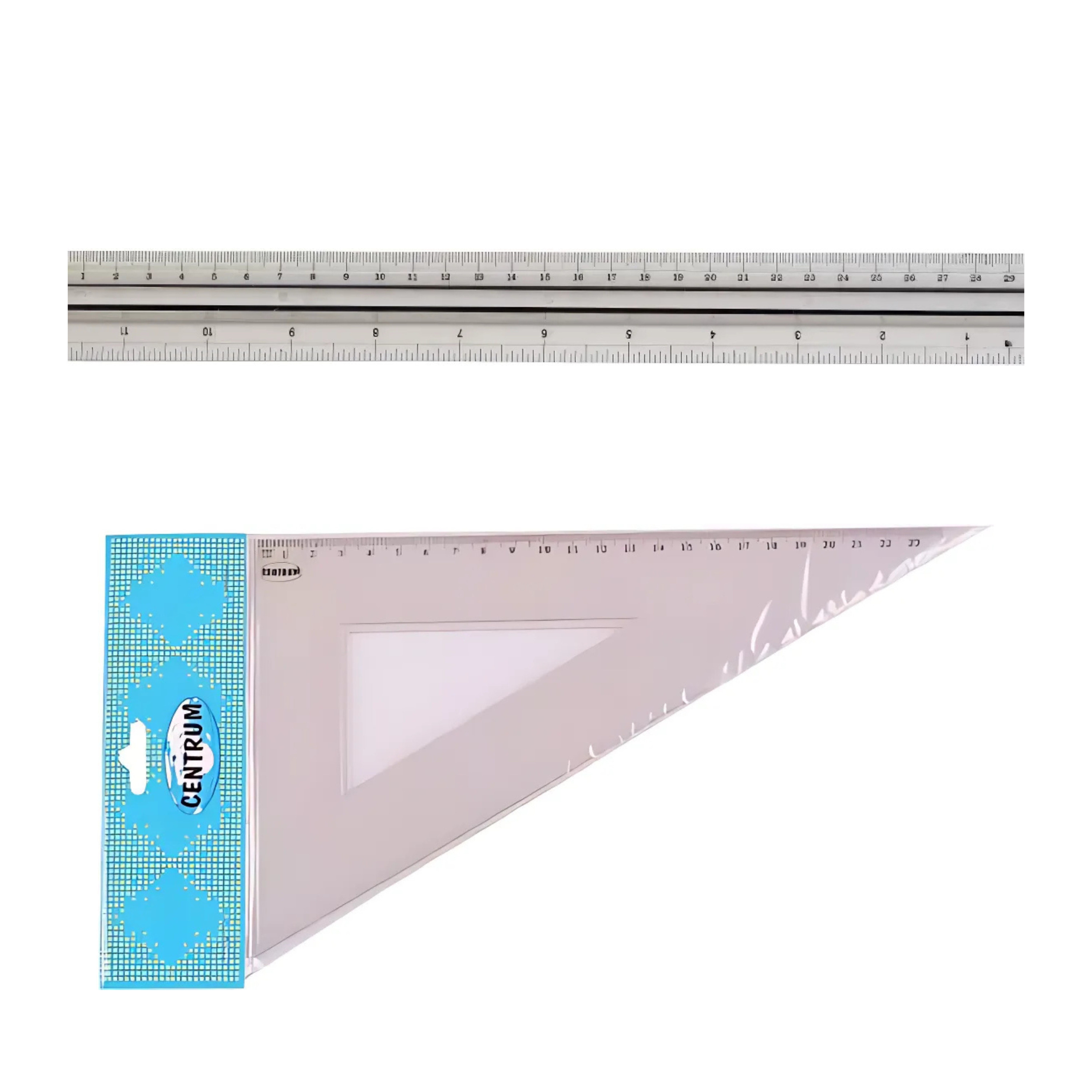 Centrum Tekenset - kunststof - Liniaal en tekendriehoek - school/kantoor spullen -