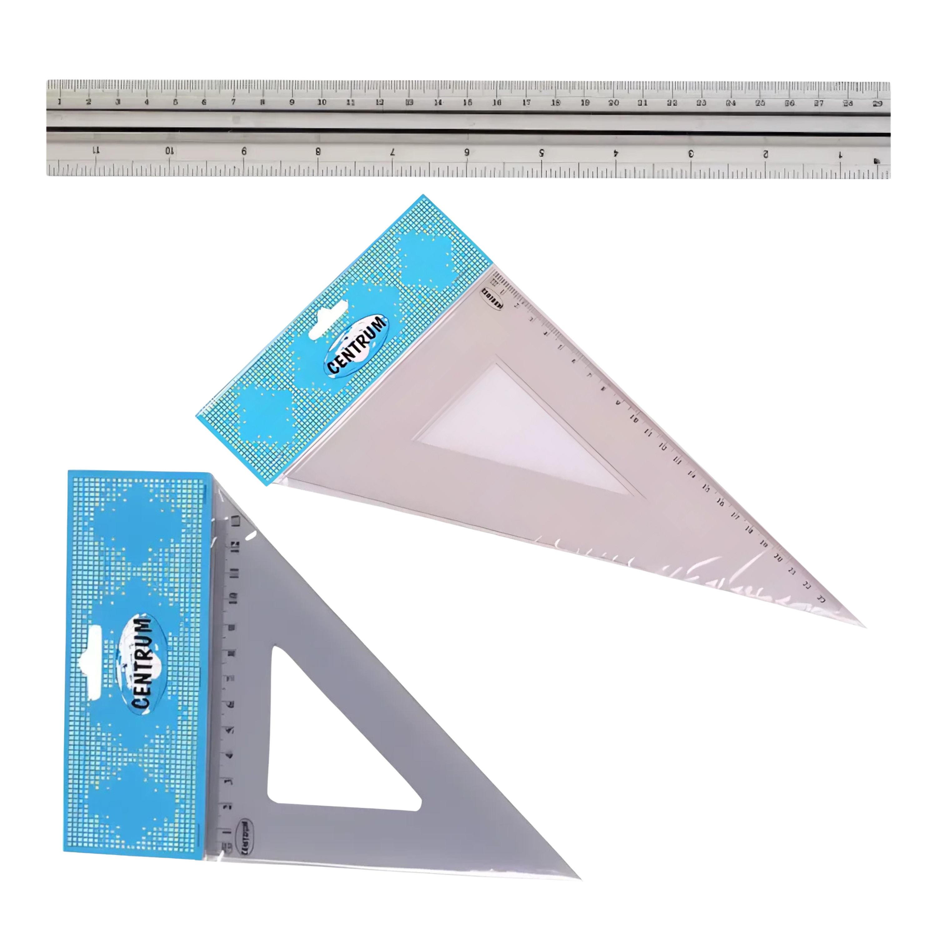 Centrum Tekenset - 3 delig - liniaal - 2x tekendriehoek - school/kantoor -