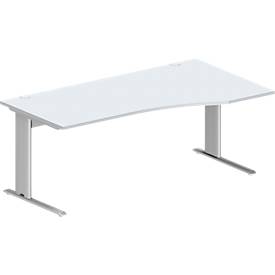 Schäfer Shop Pure Desk PLANOVA BASIC, vrijstaand, aanbouw rechts, C-poot, B 1800 x D 1000/800 x H 717 mm, aluminium lichtgrijs/wit + kabelgoot