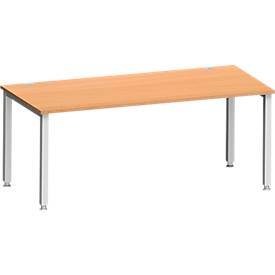 Schäfer Shop Genius Bureau MODENA FLEX, rechthoekig, 4-poots vierkante buis, B 1800 x D 800 x H 720-820 mm, beuken/wit aluminium