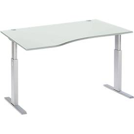 Schäfer Shop Select ERGO-T bureau, elektrisch in hoogte verstelbaar, vrije vorm, aanbouw links, T-voet, B 1800 x H 725-1185 mm, aluminium lichtgrijs/wit