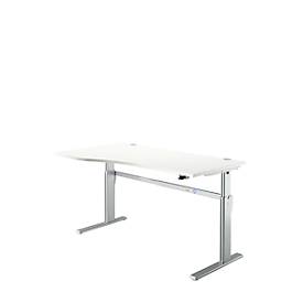 Standaard bureau, elektrisch in hoogte verstelbaar, vrije vorm, bevestiging links, C-poot, B 1800 x D 1000/800 x H 725-1185 mm, wit/blank aluminium